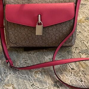 Calvin Klein Pink and Brown Crossbody Bag